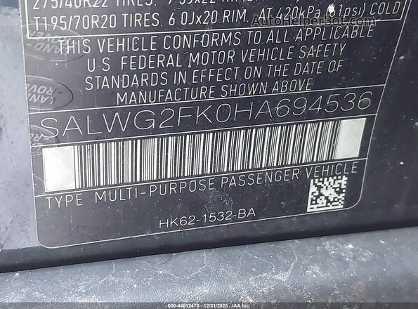 SALWG2FK0HA694536 2017 LAND ROVER RANGE ROVER SPORT Blue Engine compartment view