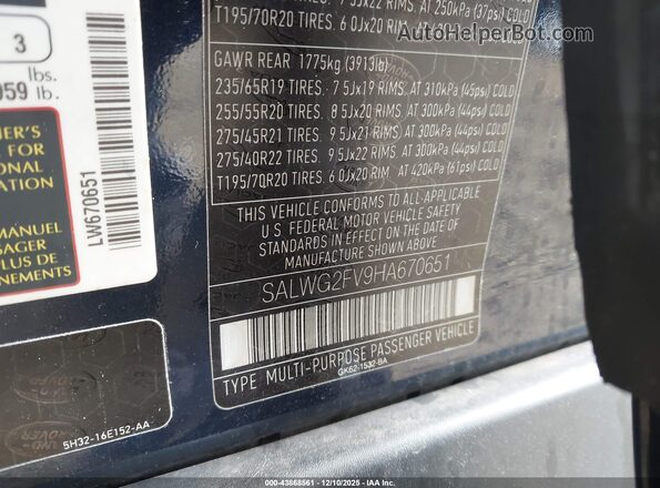 SALWG2FV9HA670651 2017 LAND ROVER RANGE ROVER SPORT Dark Blue Widok komory silnika
