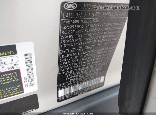 SALWR2FV9HA690408 2017 LAND ROVER RANGE ROVER SPORT Бежевый Вид подкапотного пространства