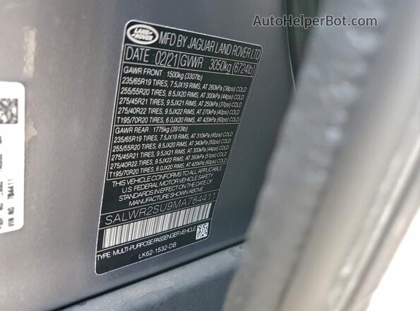 SALWR2SU9MA784411 2021 LAND ROVER RANGE Gray Vista del compartimento del motor