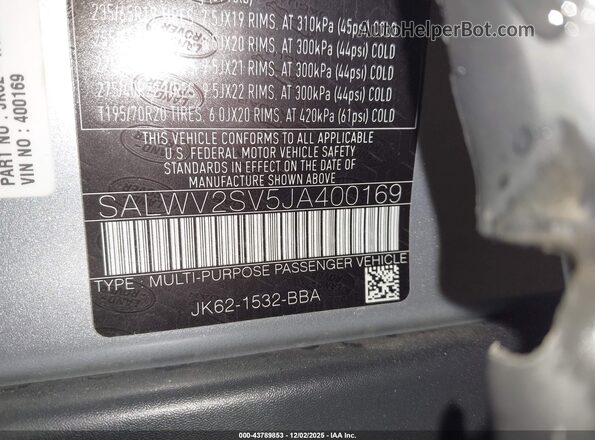SALWV2SV5JA400169 2018 LAND ROVER RANGE ROVER SPORT Silver Շարժիչի բաժամունքի տեսք