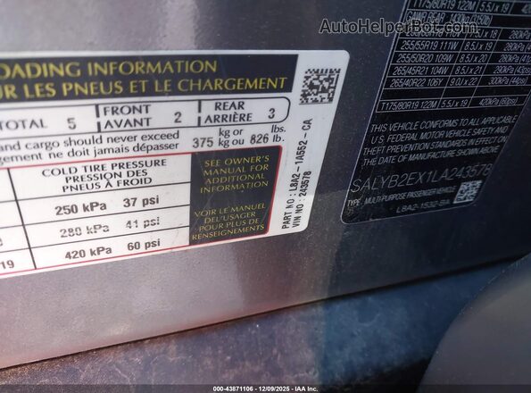 SALYB2EX1LA243578 2020 LAND ROVER RANGE ROVER VELAR Серый Вид подкапотного пространства