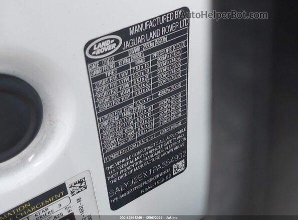 SALYJ2EX1PA354902 2023 LAND ROVER RANGE ROVER VELAR White Vista del compartimento del motor