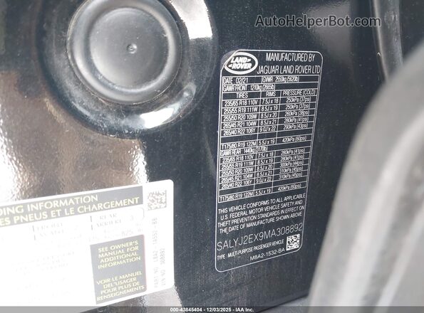 SALYJ2EX9MA308892 2021 LAND ROVER RANGE ROVER VELAR Black ძრავის განყოფილების ხედი