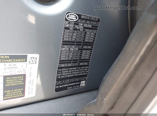 SALYJ2EX9TA815029 2026 LAND ROVER RANGE ROVER VELAR Серый Вид подкапотного пространства