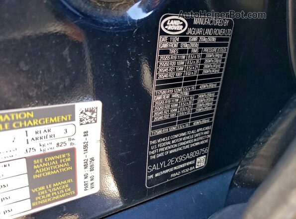 SALYL2EX9SA809756 2025 LAND ROVER RANGE Black VIN կոդի պիտակի տեսք