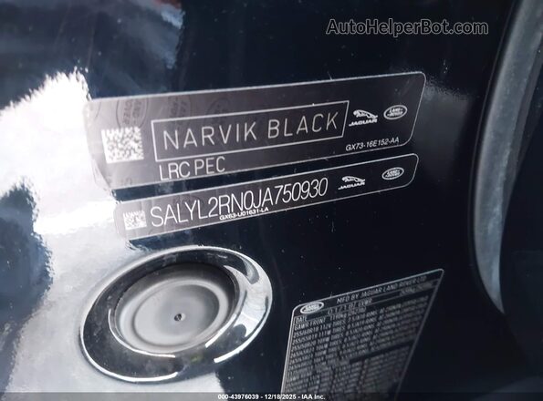 SALYL2RN0JA750930 2018 LAND ROVER RANGE ROVER VELAR Black Engine compartment view