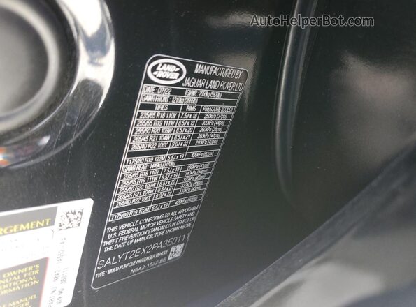 SALYT2EX2PA350111 2023 LAND ROVER RANGE Black Widok naklejki z numerem VIN