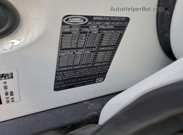 SALYT2EX9MA305954 2021 LAND ROVER RANGE White Vista interior de 360 grados
