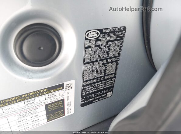 SALYT2EX9NA346540 2022 LAND ROVER RANGE ROVER VELAR Серебряный Вид подкапотного пространства
