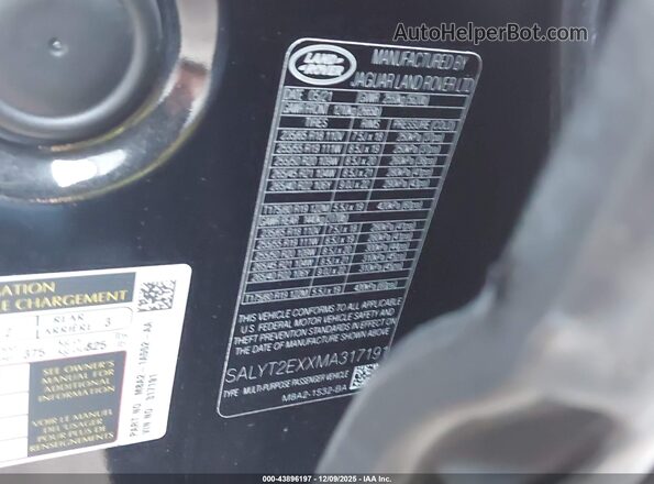 SALYT2EXXMA317191 2021 LAND ROVER RANGE ROVER VELAR Black Շարժիչի բաժամունքի տեսք