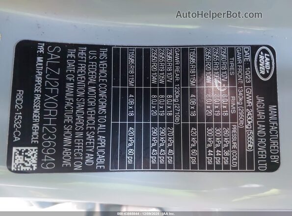 SALZJ2FX0RH236949 2024 LAND ROVER RANGE ROVER EVOQUE Gray Engine compartment view