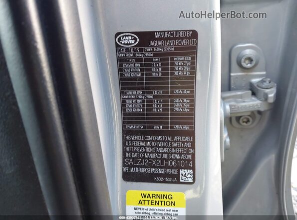 SALZJ2FX2LH061014 2020 LAND ROVER RANGE ROVER EVOQUE Silver ძრავის განყოფილების ხედი