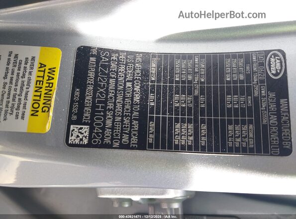 SALZJ2FX2LH100426 2020 LAND ROVER RANGE ROVER EVOQUE Серый Вид подкапотного пространства