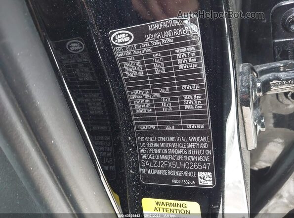 SALZJ2FX5LH026547 2020 LAND ROVER RANGE ROVER EVOQUE Black 