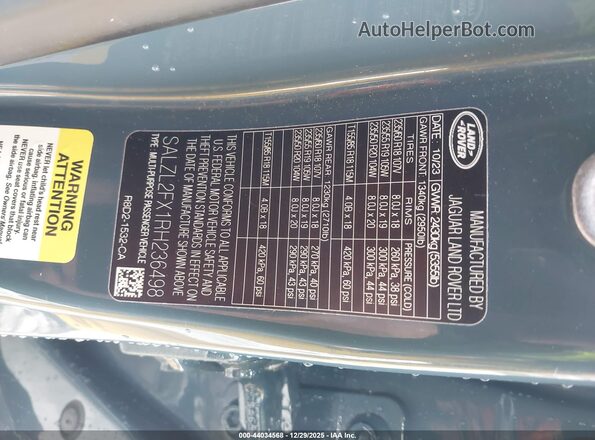 SALZL2FX1RH236498 2024 LAND ROVER RANGE ROVER EVOQUE Blue Вид підкапотного простору