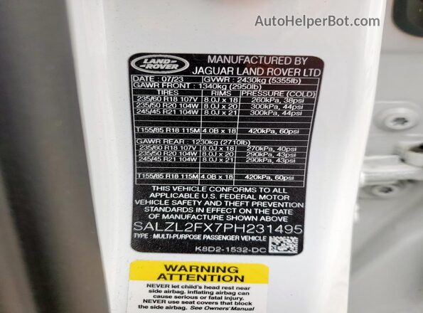 SALZL2FX7PH231495 2023 LAND ROVER RANGE White სალონის 360-გრადუსიანი ხედი