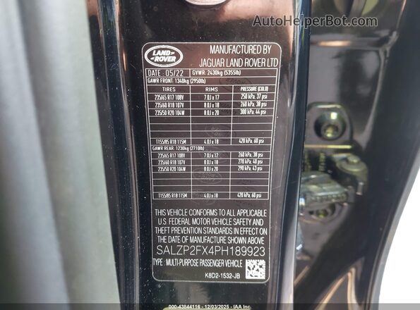 SALZP2FX4PH189923 2023 LAND ROVER RANGE ROVER EVOQUE Черный Вид подкапотного пространства