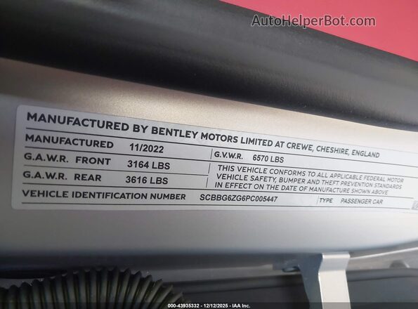 SCBBG6ZG6PC005447 2023 BENTLEY OTHER Silver Engine compartment view