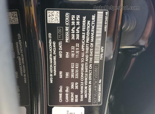 SCFVUJAW7MTV00861 2021 ASTON MARTIN DBX Черный 