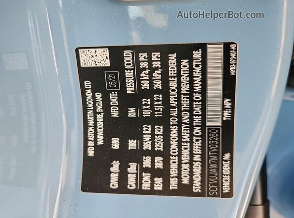 SCFVUJAW7MTV03260 2021 ASTON MARTIN DBX Blue 