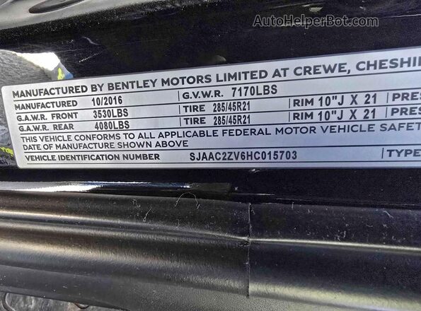 SJAAC2ZV6HC015703 2017 BENTLEY BENTAYGA Черный Вид задних сидений