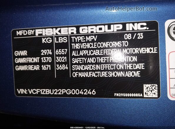 VCF1ZBU22PG004246 2023 FISKER OCEAN Blue ძრავის განყოფილების ხედი