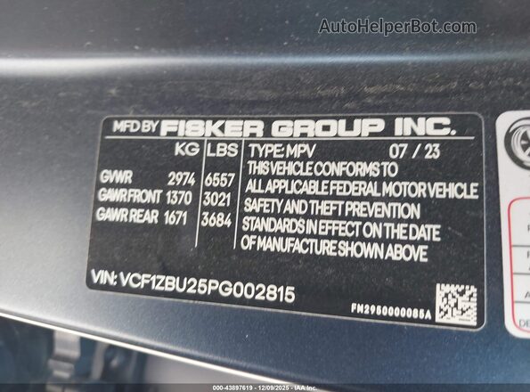 VCF1ZBU25PG002815 2023 FISKER OCEAN Blue Vista del compartimento del motor
