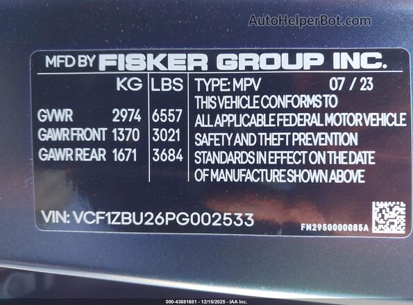 VCF1ZBU26PG002533 2023 FISKER OCEAN Зеленый Вид подкапотного пространства