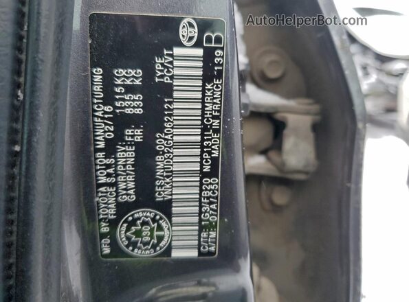 VNKKTUD32GA062121 2016 TOYOTA YARIS Charcoal Вид наклейки з VIN-кодом
