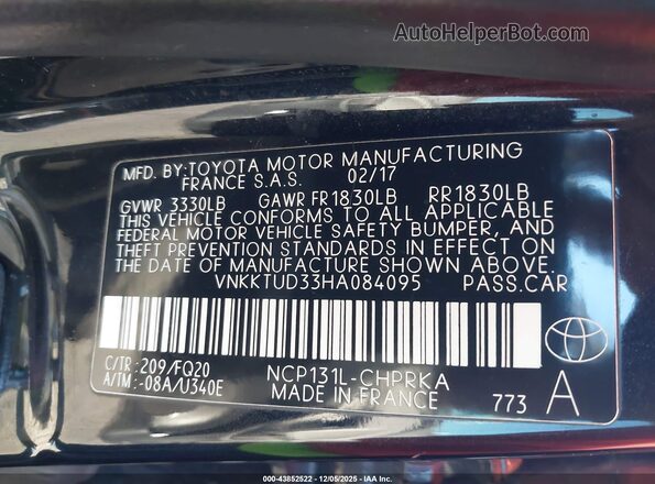 VNKKTUD33HA084095 2017 TOYOTA YARIS Black Engine compartment view
