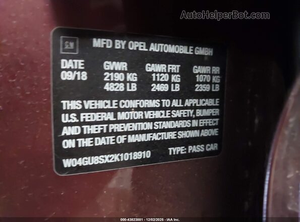 W04GU8SX2K1018910 2019 BUICK REGAL Burgundy Շարժիչի բաժամունքի տեսք