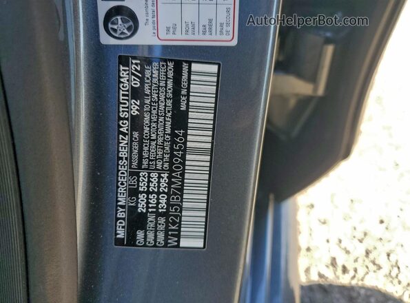 W1K2J5JB7MA094564 2021 MERCEDES-BENZ CLS-CLASS Серый Вид наклейки с VIN-кодом