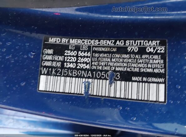W1K2J5KB9NA105063 2022 MERCEDES-BENZ CLS-CLASS Blue 