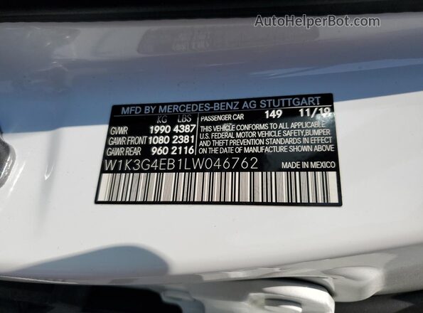 W1K3G4EB1LW046762 2020 MERCEDES-BENZ A White Engine compartment view
