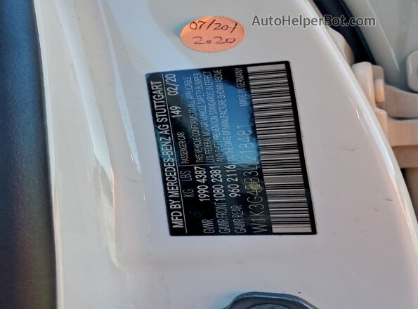 W1K3G4EB3LJ218481 2020 MERCEDES-BENZ A White Вид підкапотного простору