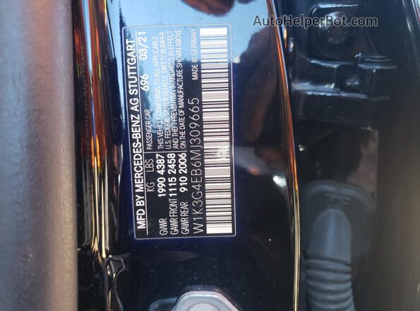 W1K3G4EB6MJ309665 2021 MERCEDES-BENZ A Black Engine compartment view