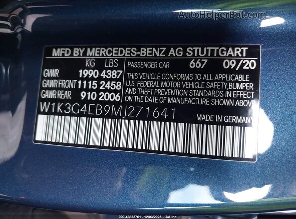 W1K3G4EB9MJ271641 2021 MERCEDES-BENZ A 220 Dark Blue ძრავის განყოფილების ხედი
