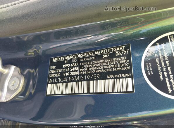 W1K3G4EBXMJ319759 2021 MERCEDES-BENZ A 220 Синий Вид подкапотного пространства