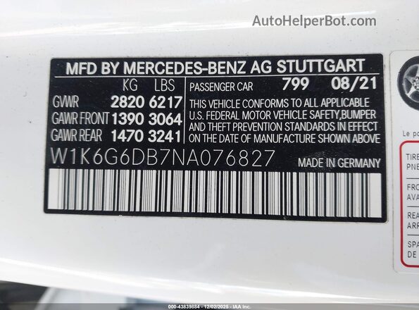 W1K6G6DB7NA076827 2022 MERCEDES-BENZ S-CLASS White Вид підкапотного простору