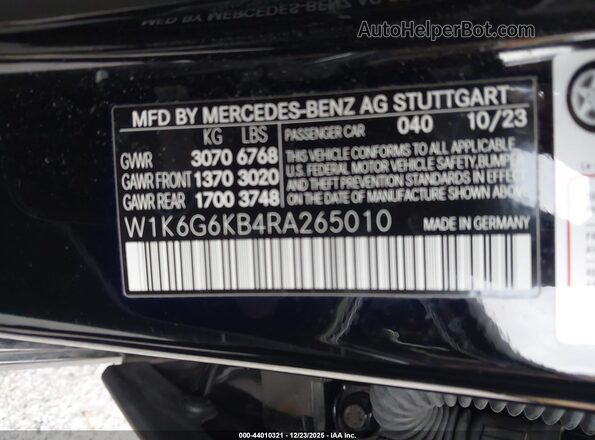 W1K6G6KB4RA265010 2024 MERCEDES-BENZ S-CLASS Черный 