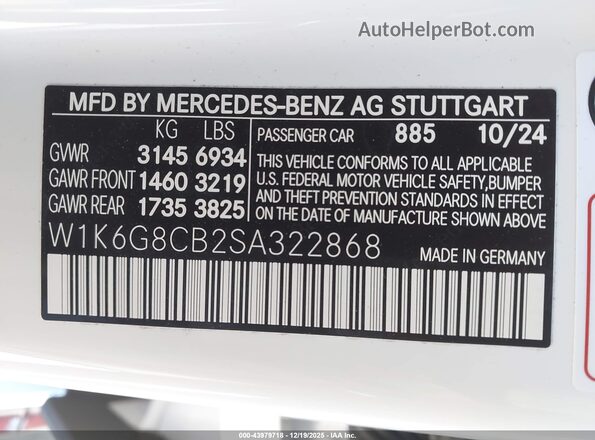 W1K6G8CB2SA322868 2025 MERCEDES-BENZ AMG S 63 E Белый Вид подкапотного пространства