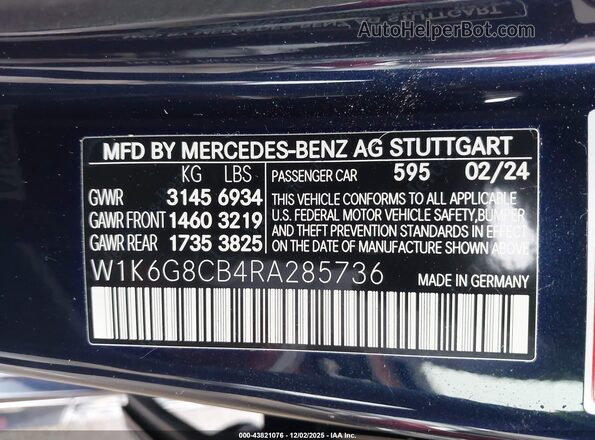 W1K6G8CB4RA285736 2024 MERCEDES-BENZ AMG S 63 E Dark Blue 
