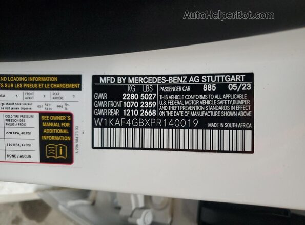 W1KAF4GBXPR140019 2023 MERCEDES-BENZ C White Вид наклейки з VIN-кодом