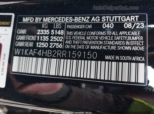 W1KAF4HB2RR159150 2024 MERCEDES-BENZ C-CLASS Черный 