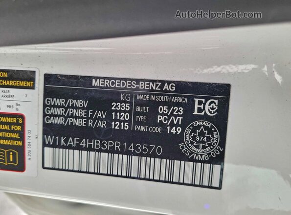 W1KAF4HB3PR143570 2023 MERCEDES-BENZ C White Rear seats view