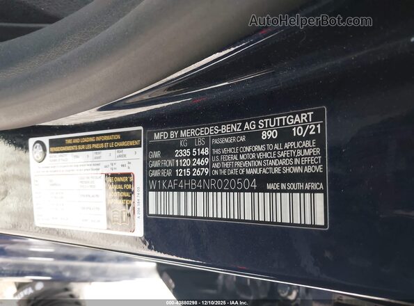 W1KAF4HB4NR020504 2022 MERCEDES-BENZ C-CLASS Dark Blue Вид підкапотного простору