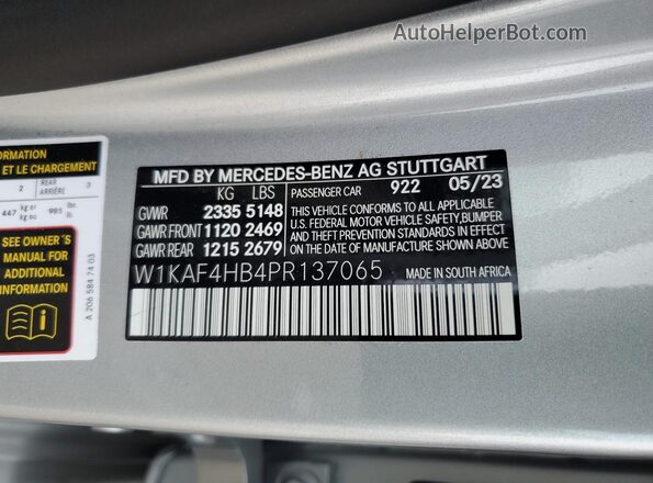 W1KAF4HB4PR137065 2023 MERCEDES-BENZ C Серебряный Вид наклейки с VIN-кодом
