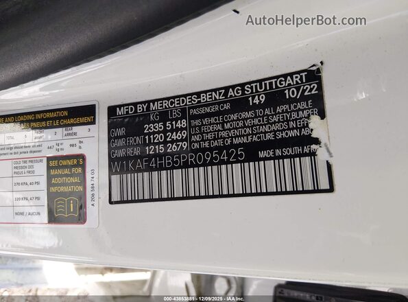W1KAF4HB5PR095425 2023 MERCEDES-BENZ C-CLASS White Շարժիչի բաժամունքի տեսք