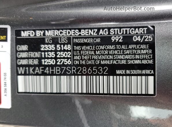 W1KAF4HB7SR286532 2025 MERCEDES-BENZ C Серый Вид подкапотного пространства